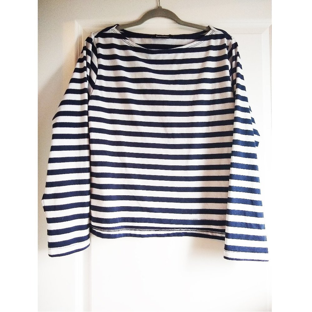 Reformation boat neckline long sleeve striped T